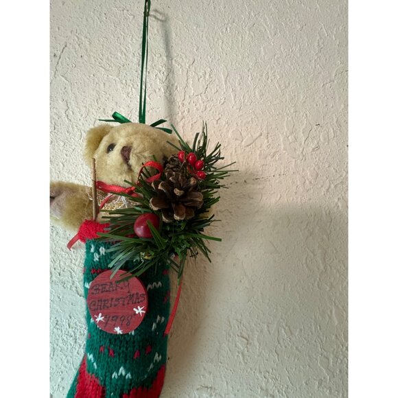 Vintage 1998 Beary Christmas Collectible Knit Stocking Ornament Teddy Bear READ - Picture 3 of 10